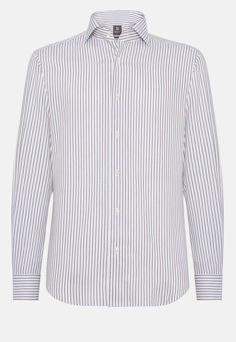 Brown Striped Cotton Dobby Regular Fit Shirt