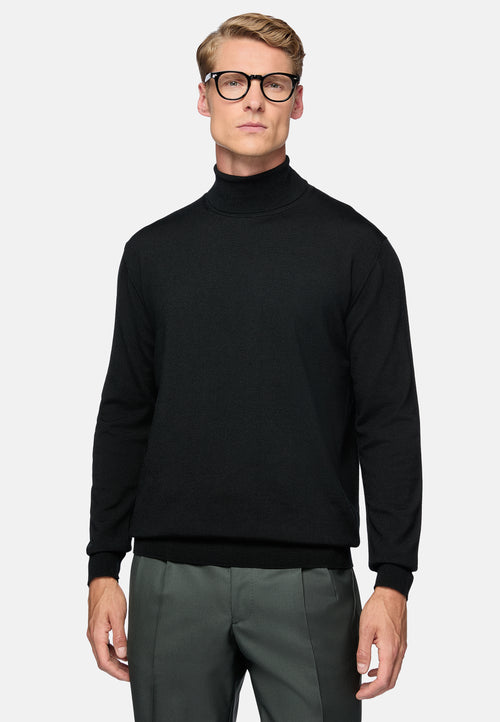 Black Black Merino Wool Polo Neck Jumper