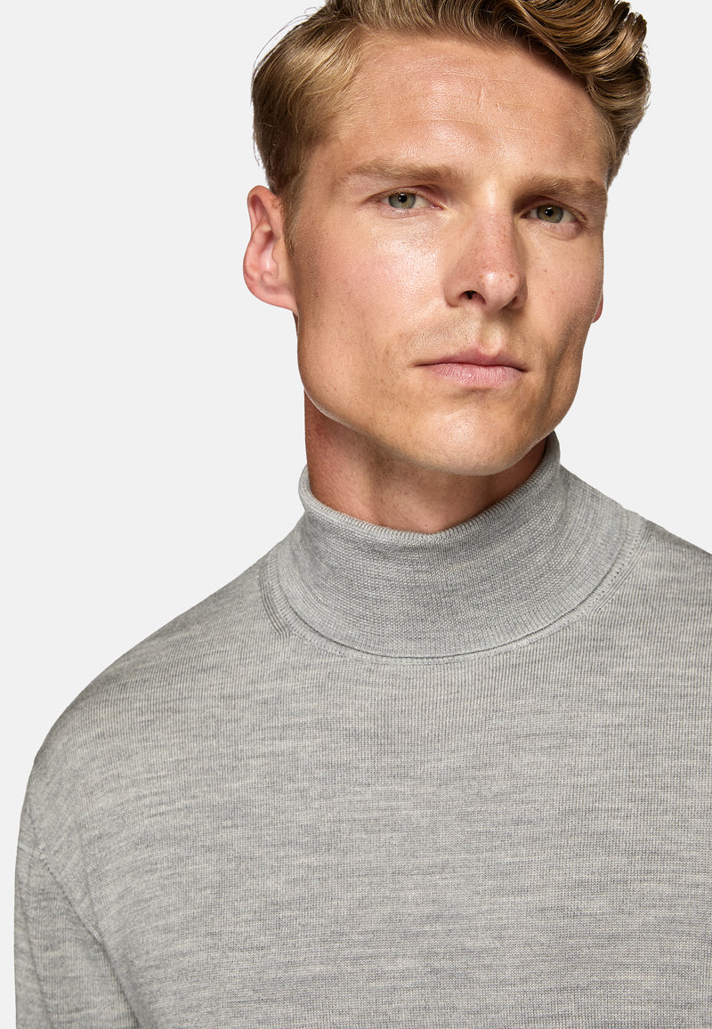 Grey Grey Merino Wool Polo Neck Jumper