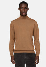 Brown Hazelnut Turtleneck Jumper In Merino Wool