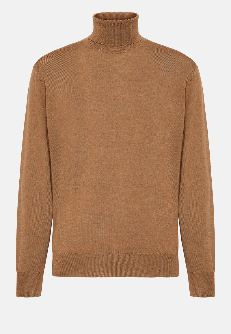 Brown Hazelnut Turtleneck Jumper In Merino Wool