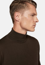 Brown Brown Merino Wool Polo Neck Jumper