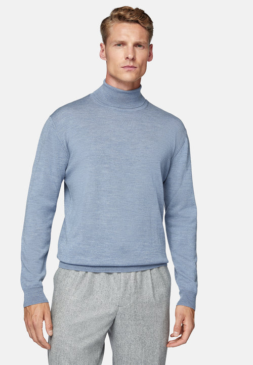 Blue Wool Polo Neck Jumper