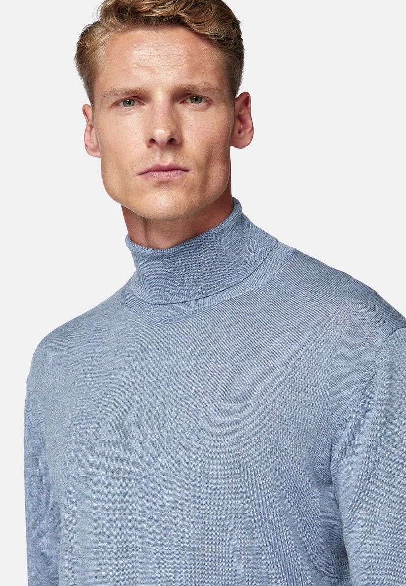 Blue Wool Polo Neck Jumper