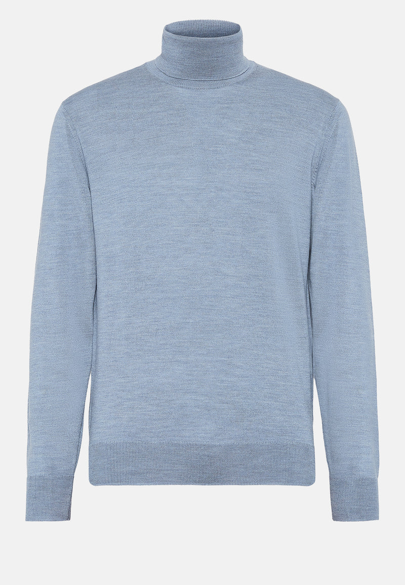 Blue Wool Polo Neck Jumper