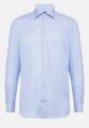 Blue Slim Fit Houndstooth Cotton Dobby Shirt