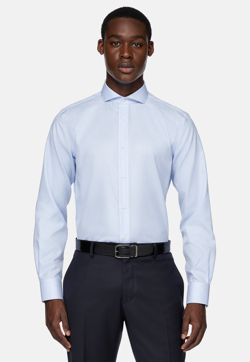 Blue Twill Checked Cotton Regular Fit Shirt