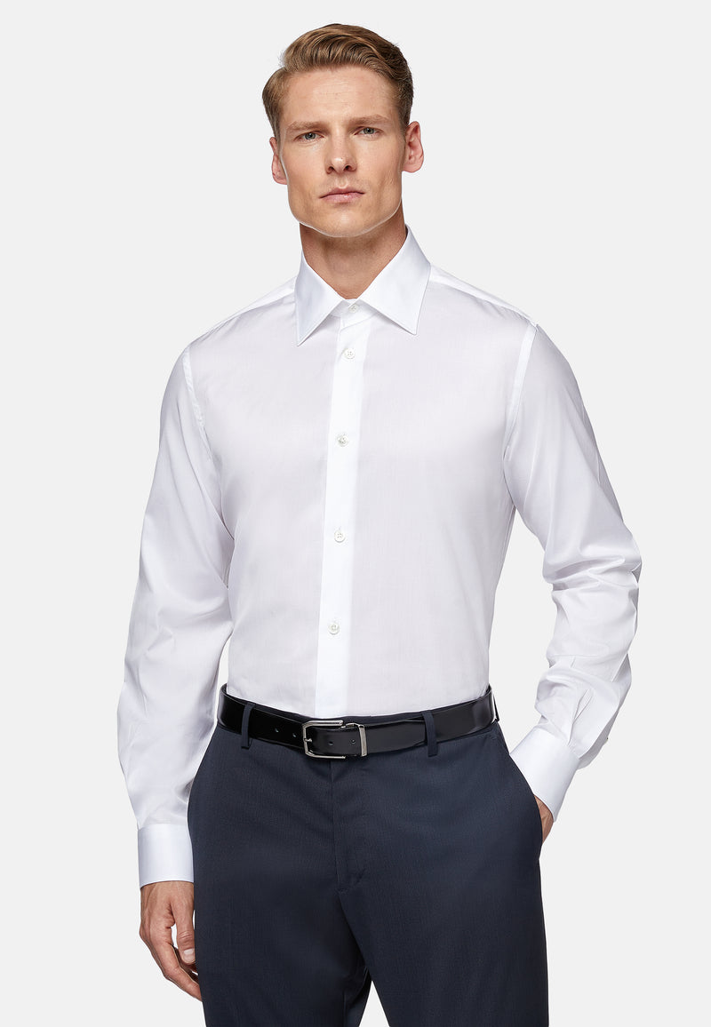 White Cotton Regular Fit Twill Shirt