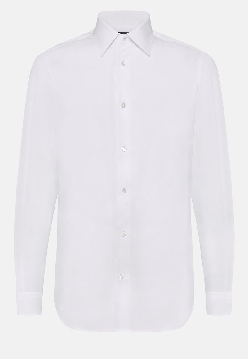 White Cotton Regular Fit Twill Shirt