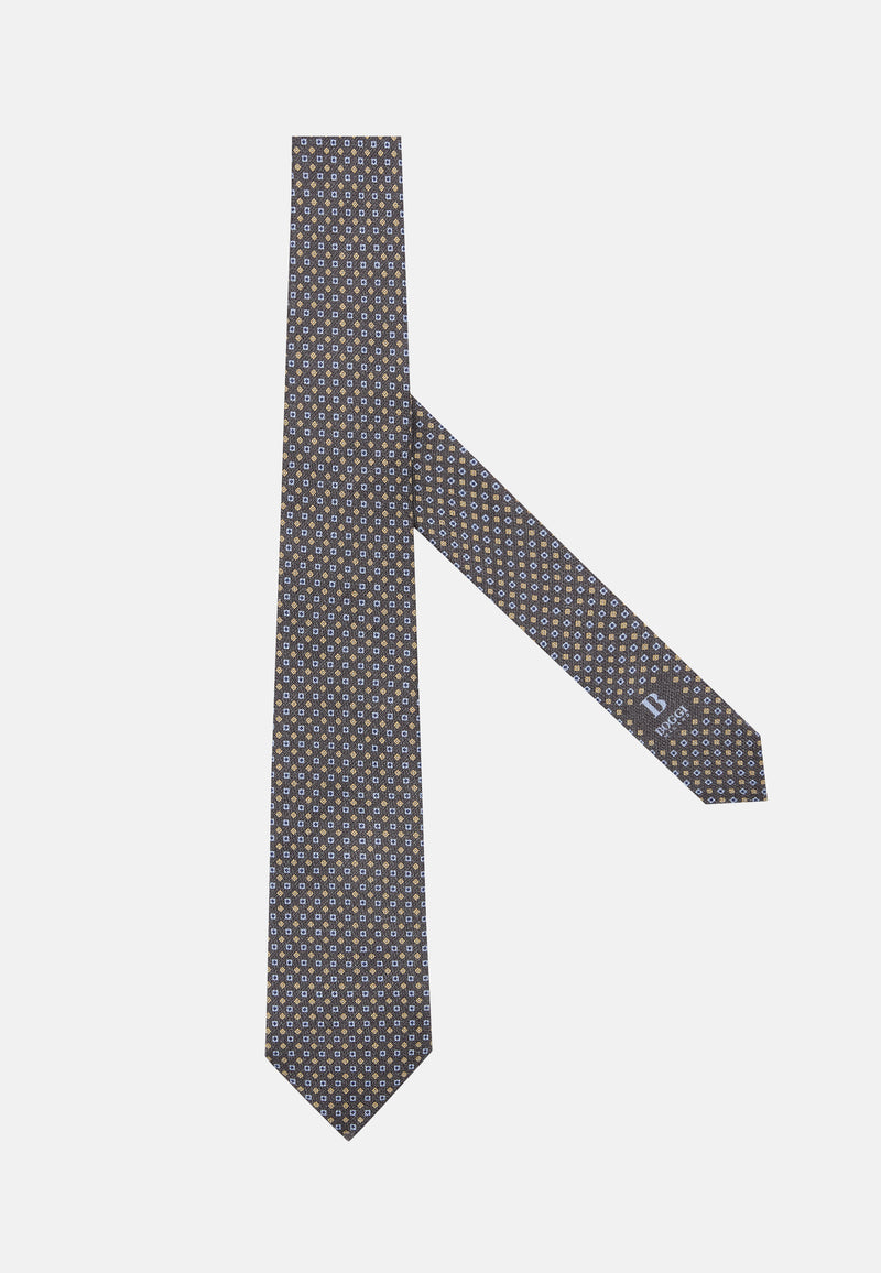 Grey Silk Tie With Medallion Motifs