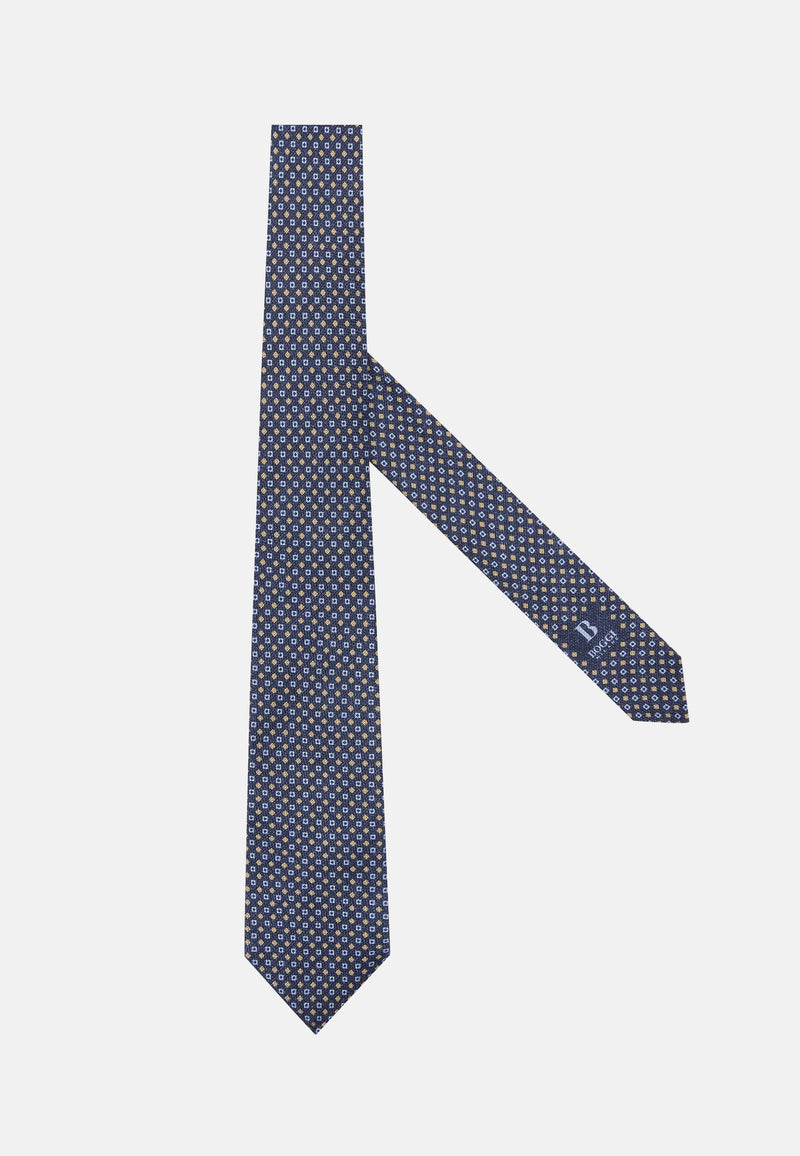 Blue Silk Tie With Medallion Motifs