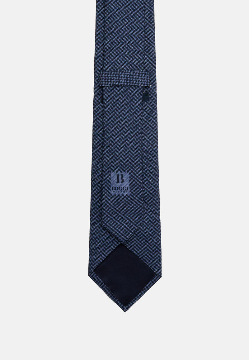 Blue Houndstooth Pattern Silk Tie