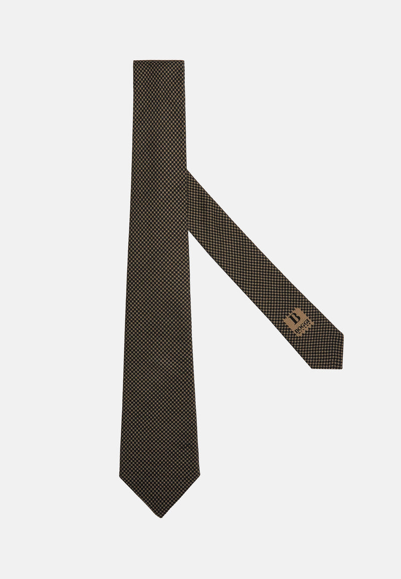 Brown Houndstooth Pattern Silk Tie