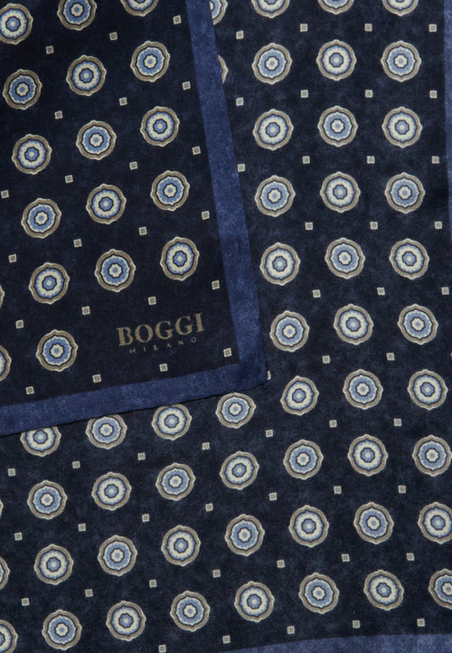 Blue Silk Pocket square with Medalions Motif