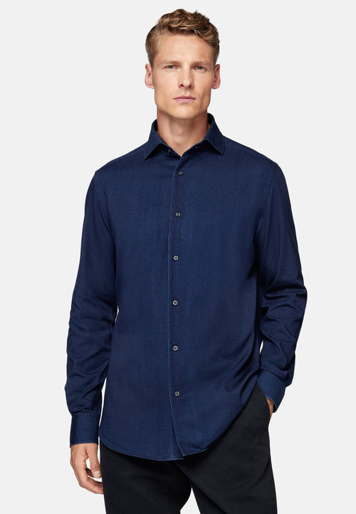 Blue Regular Fit Cotton Denim Shirt