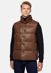 Brown Genuine Leather Gilet With Down Padding