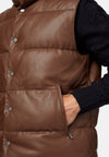 Brown Genuine Leather Gilet With Down Padding