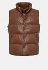 Brown Genuine Leather Gilet With Down Padding