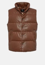 Brown Genuine Leather Gilet With Down Padding