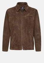 Brown Bomber Jacket In Genuine Suede Leather