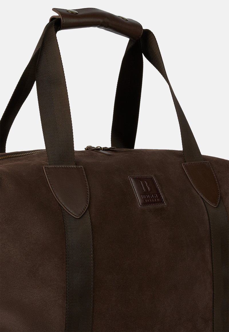 Brown Travel Bag In Suede Leather