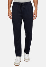 Blue Cotton Blend Interlock Trousers