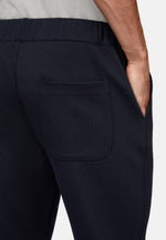 Blue Cotton Blend Interlock Trousers