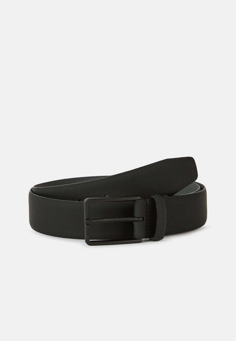 Black Rubberised Leather Belt With Logo