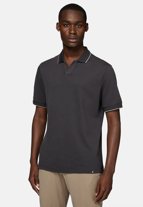 Black High-Performance Pique Polo Shirt