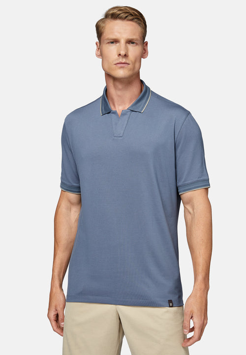 Blue High-Performance Pique Polo Shirt