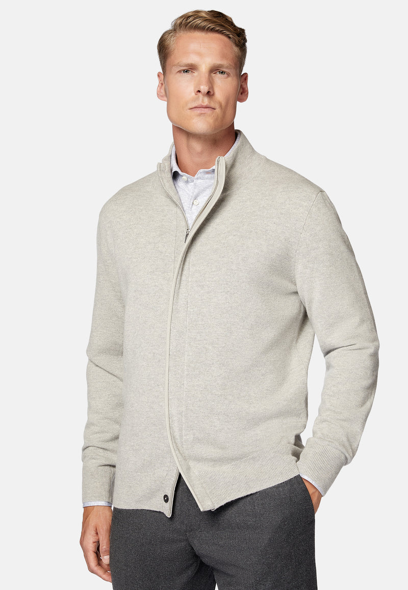 Beige Sand Cashmere Wool Full Zip Jumper