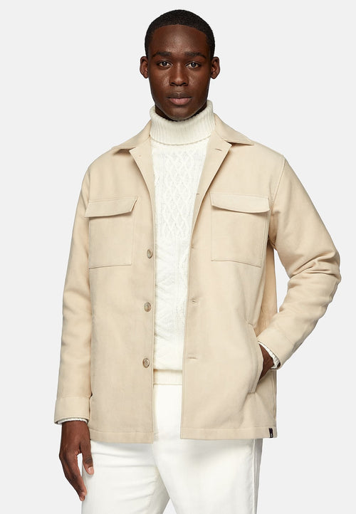 Beige Link Shirt Jacket In Moleskin