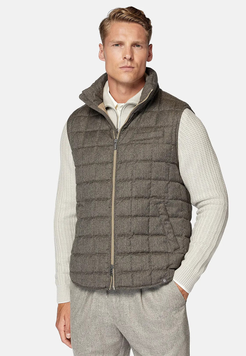 Brown Flannel Gilet Padded With Goose Down