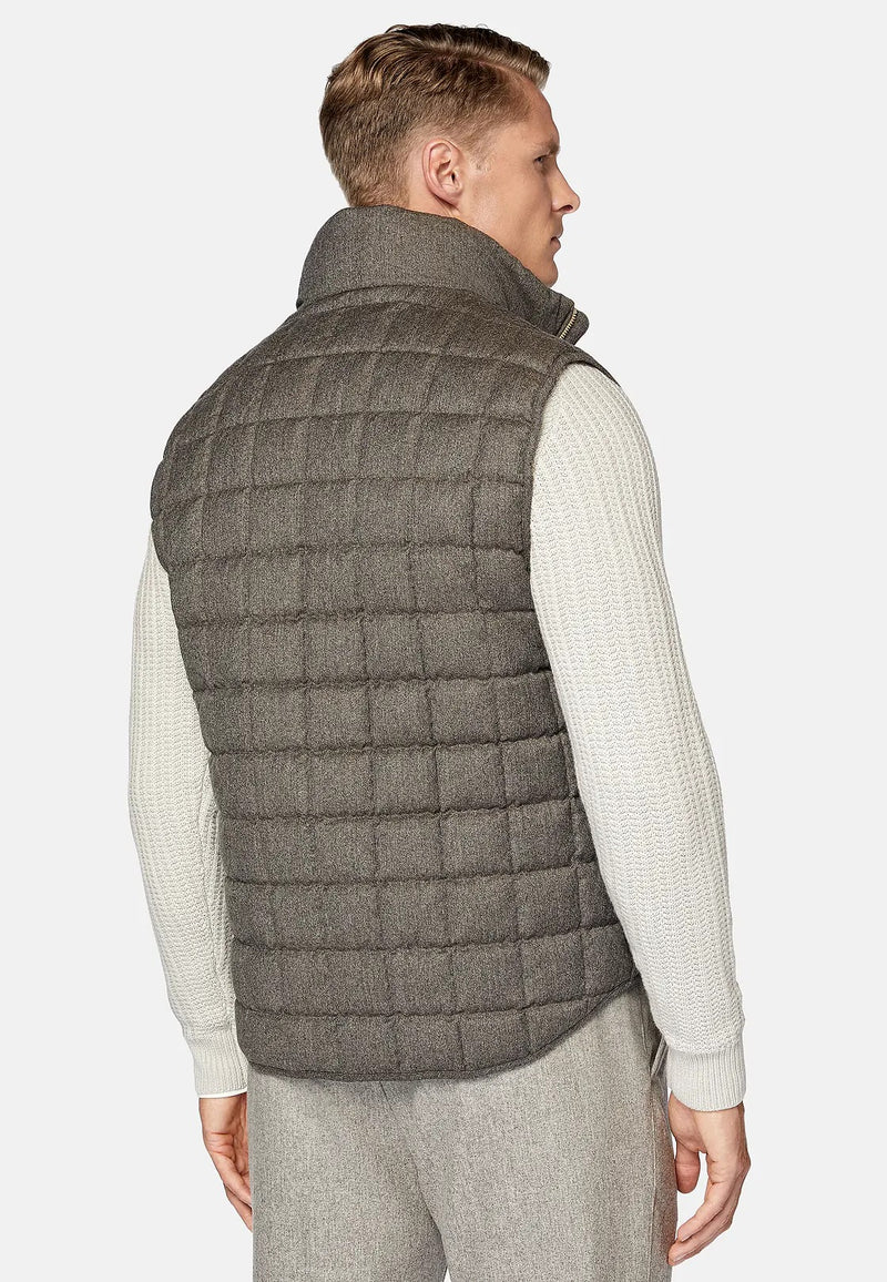 Brown Flannel Gilet Padded With Goose Down