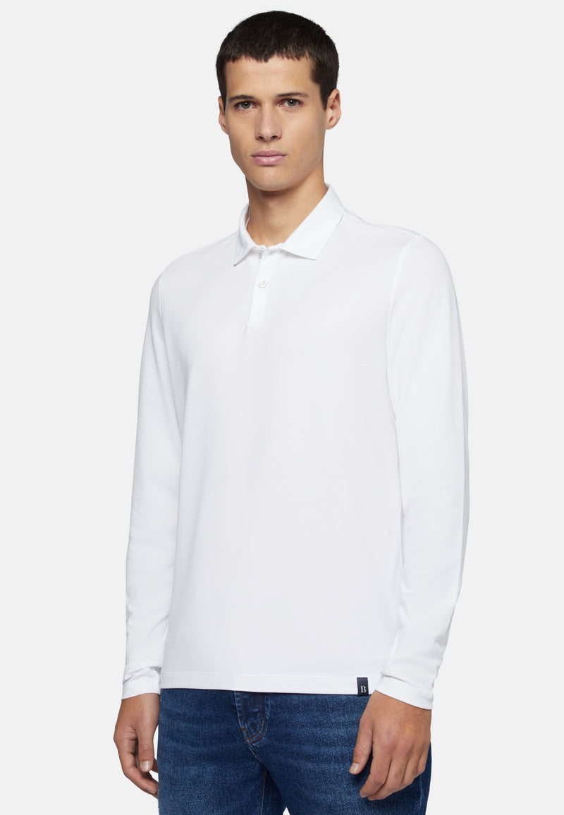 White Polo In Sustainable Performance Pique