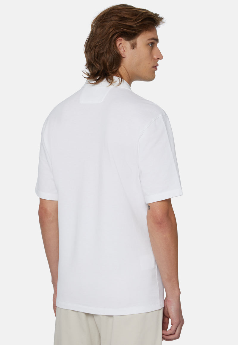 White Organic Cotton Blend Pique Polo Shirt