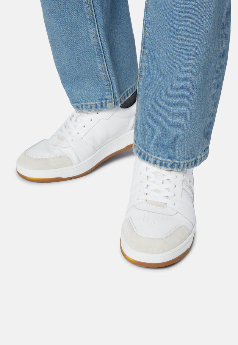 White Leather Trainers With Large Logo
