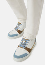 Beige and Sky Blue Leather Trainers