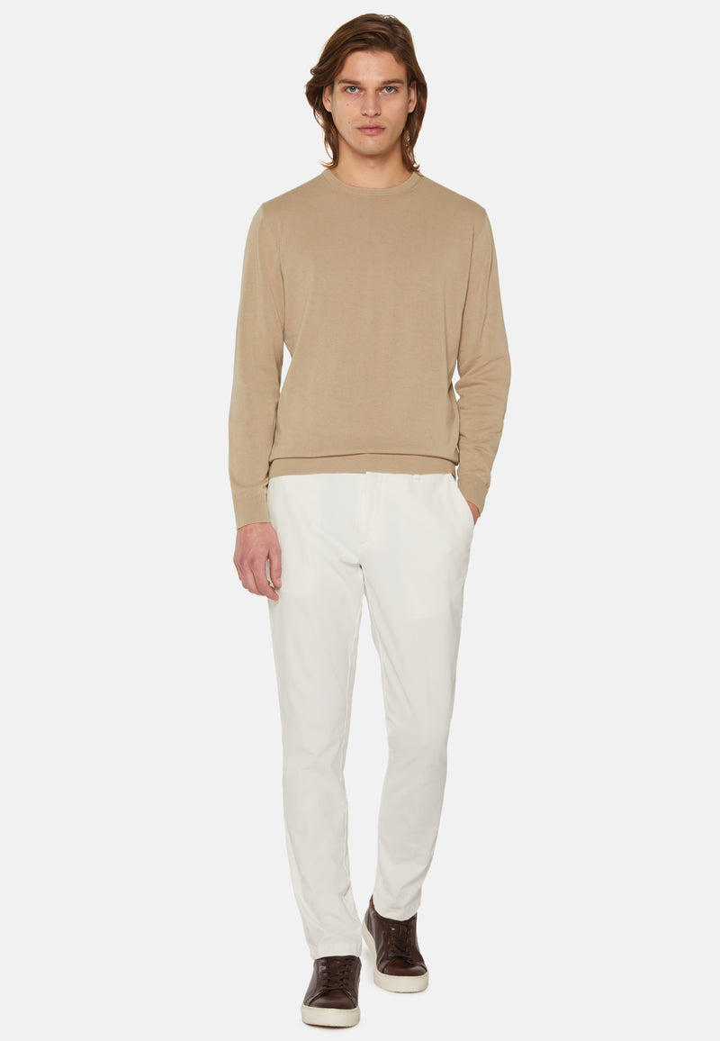 White Stretch Cotton Trousers