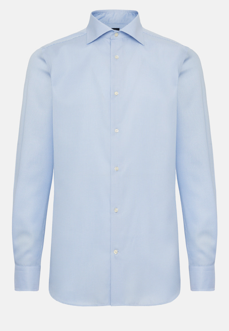 Blue Houndstooth Cotton Shirt
