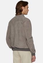 Grey Bomber Jacket In Genuine Suede Leather