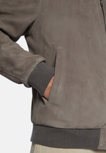 Grey Bomber Jacket In Genuine Suede Leather