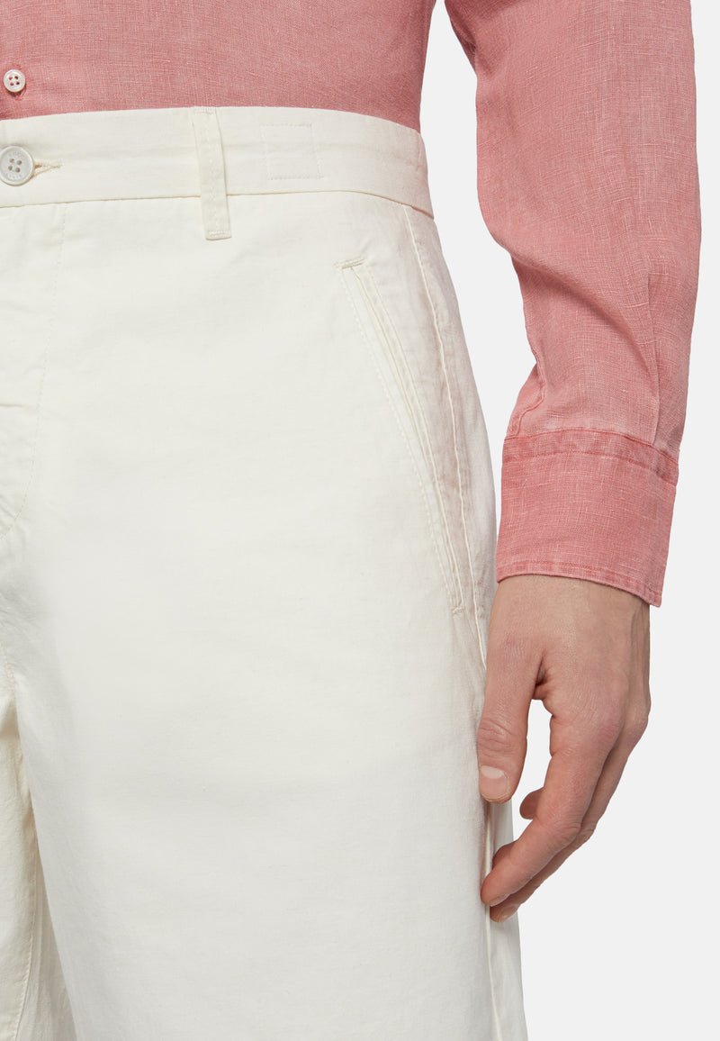 White Cotton Linen Bermuda Shorts