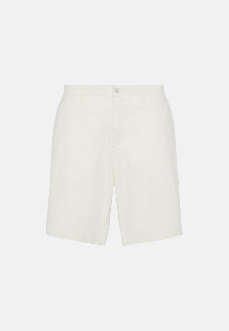 White Cotton Linen Bermuda Shorts