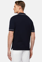 Navy Cotton Crepe Knit Polo Shirt