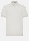 White Cotton Crepe Knit Polo Shirt