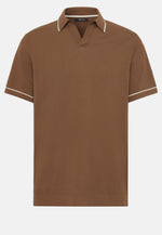 Brown Cotton Crepe Knit Polo Shirt