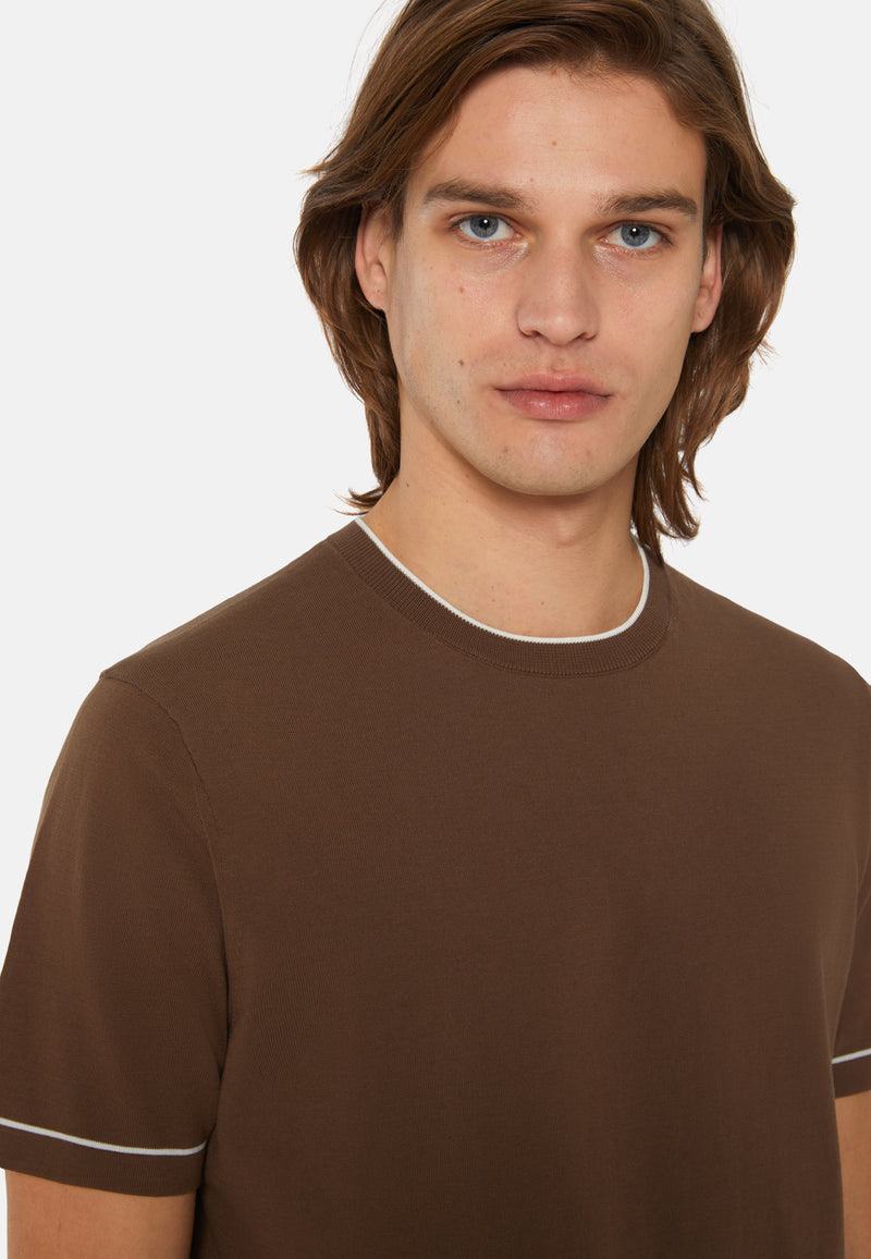 Brown Cotton Crepe Knit T-Shirt
