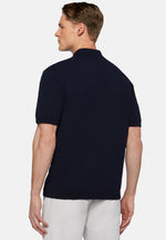 Navy Cotton Crepe Knit Polo Shirt
