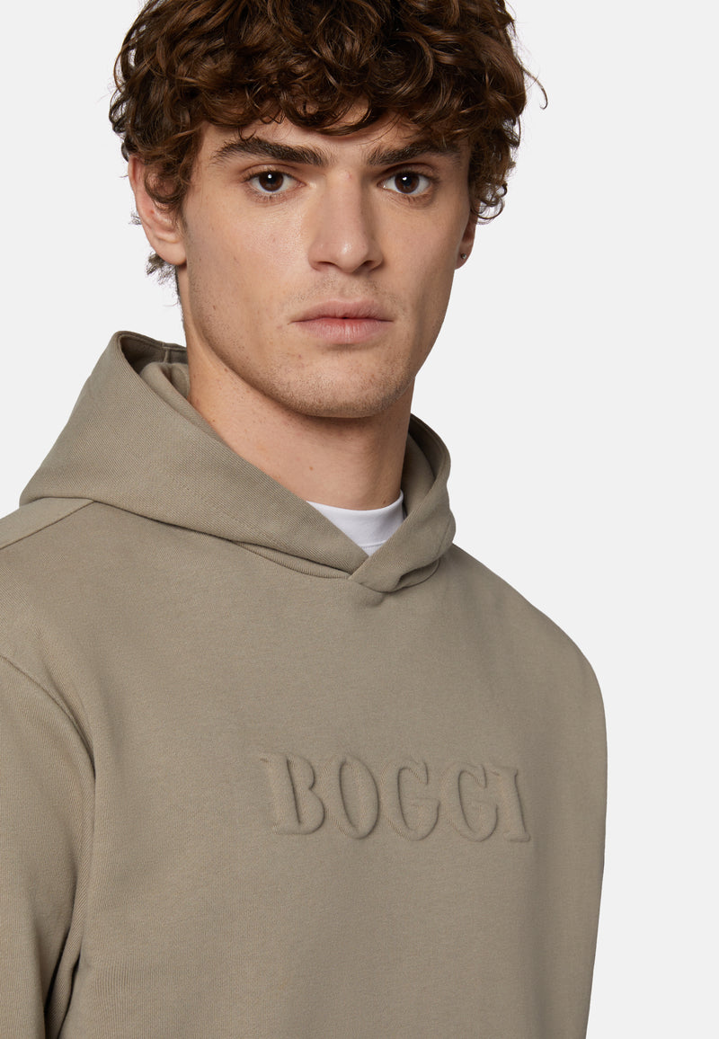 Beige Cotton Hooded Sweatshirt